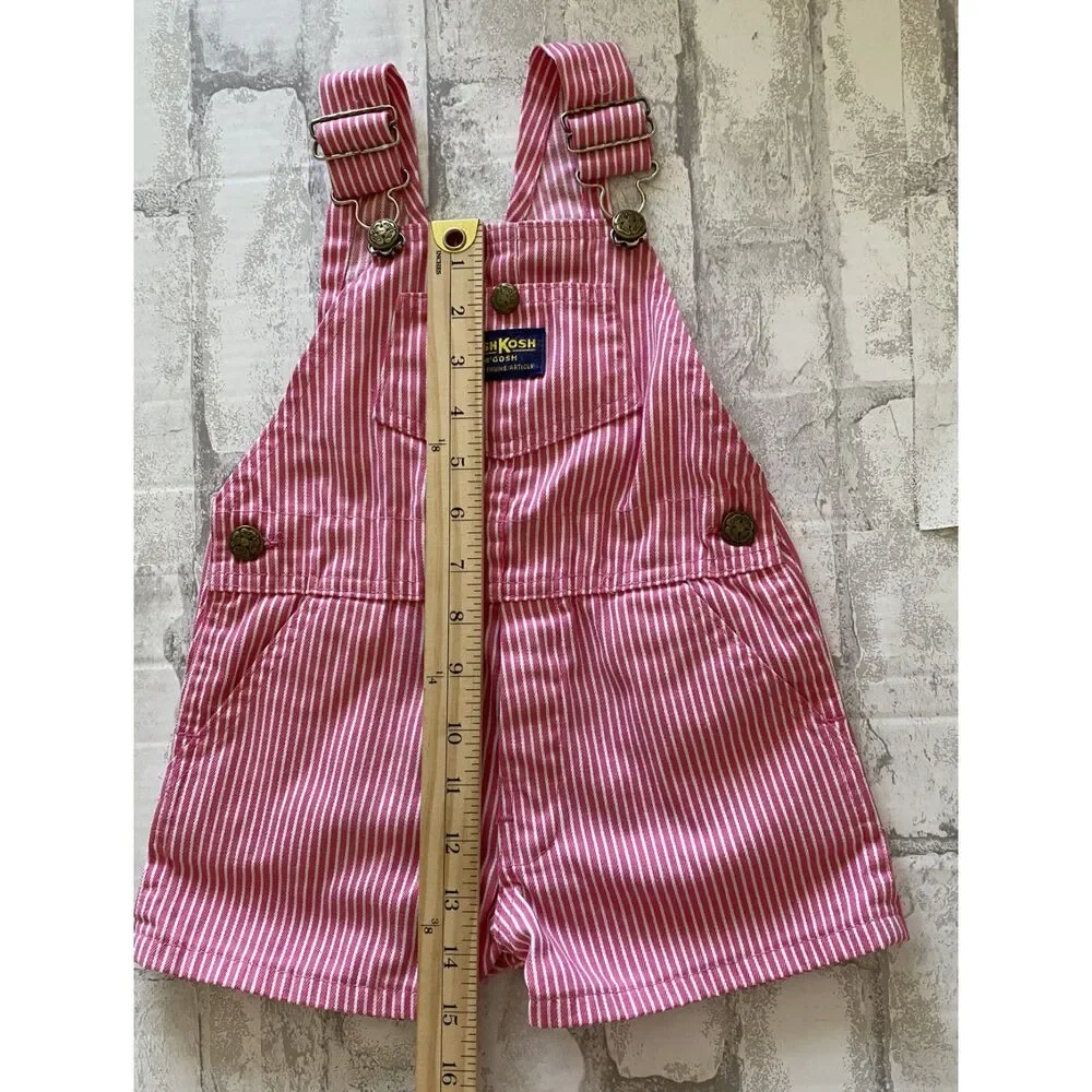 VTG OshKosh Bgosh USA Kids Hickory Stripe Short Cotton Blend Overall Romper 4T